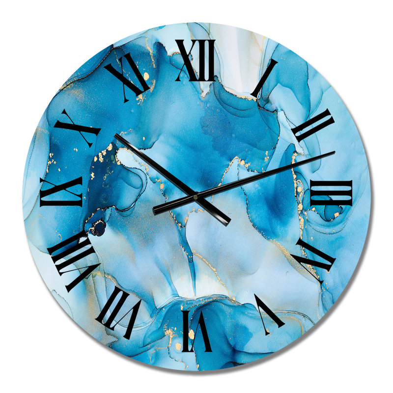 Horloge murale moderne de luxe bleue abstraite fluide VI, Petit
