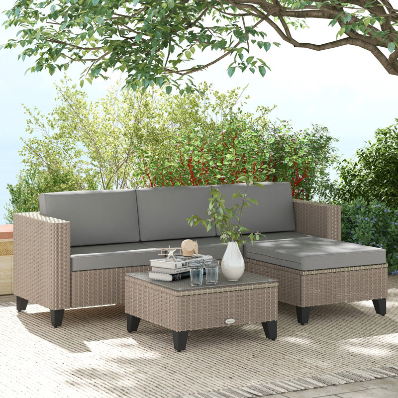 Neytiri Luxury 4-Seater PE Rattan Patio Corner Sofa Set 5-Piece Brown