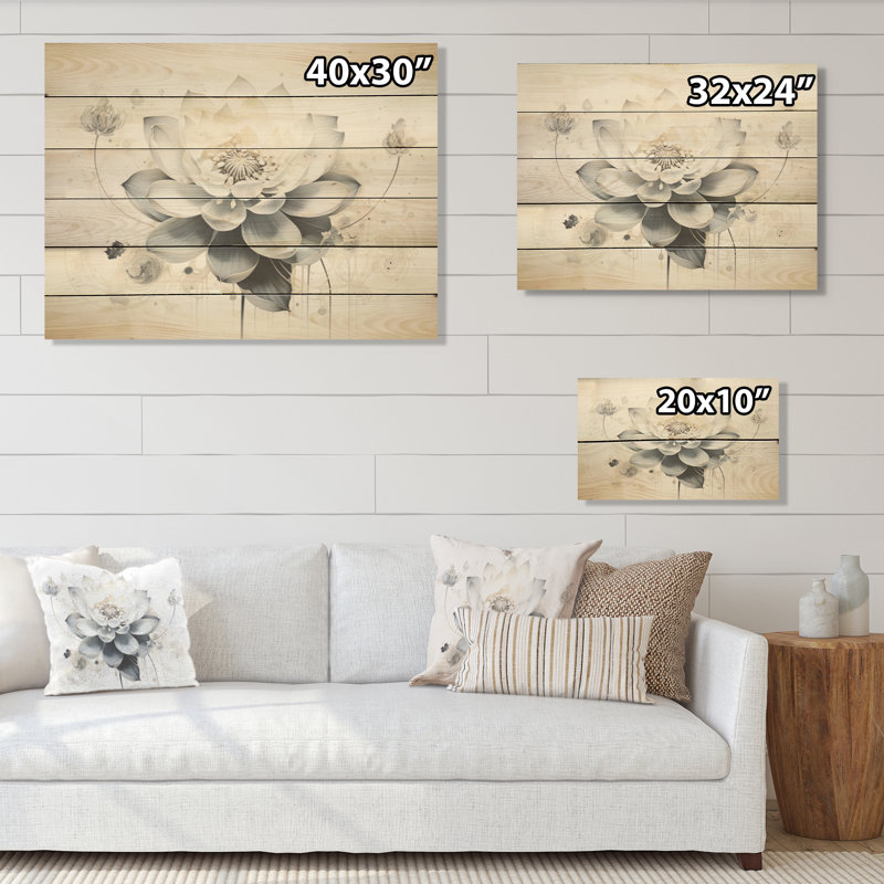 Serenity Blossum Blue Lotus - Lotus Wood Wall Art On Natural Pine Wood, 24" H x 32" W