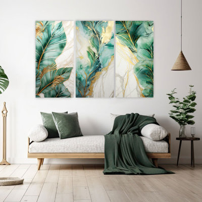 «Green Leaves», art mural à impression acrylique - ensemble de 3 pièces