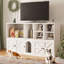 Enceinte de litière pour chat en bois 57,9 pi avec tablettes de rangement, meubles de litière cachés avec chambre double-106598836