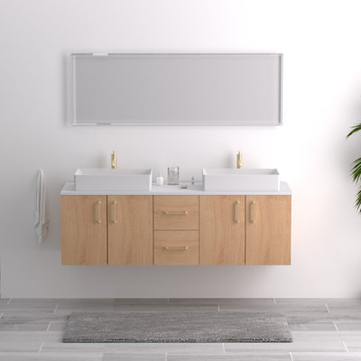 Meuble-lavabo mural 60 po avec comptoir en quartz blanc