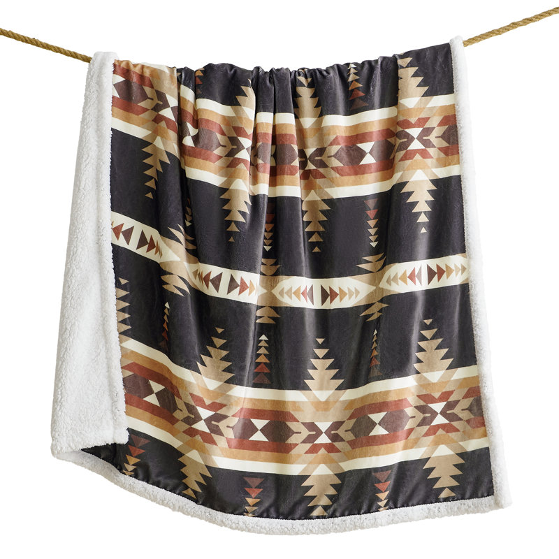 Southwestern Aztec Pattern Reversible Sherpa Throw Blanket Set