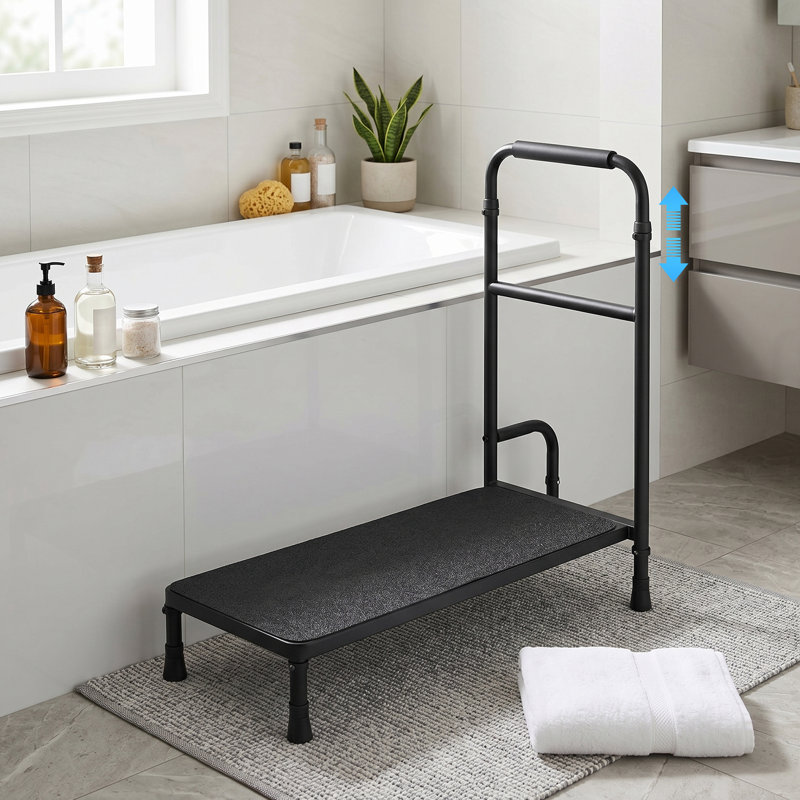 Escabeau robuste avec rampe réglable et aide à la mobilité antidérapante à 5 pieds pour les personnes âgées, Noir