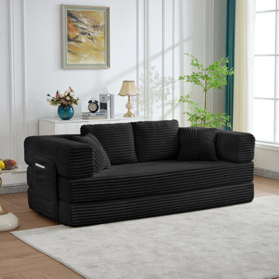Convertible Sleeper Sofa Corduroy Sofa Bed Foldable Boneless Floor Couch Daybed with Wide Armrests - No Assembly