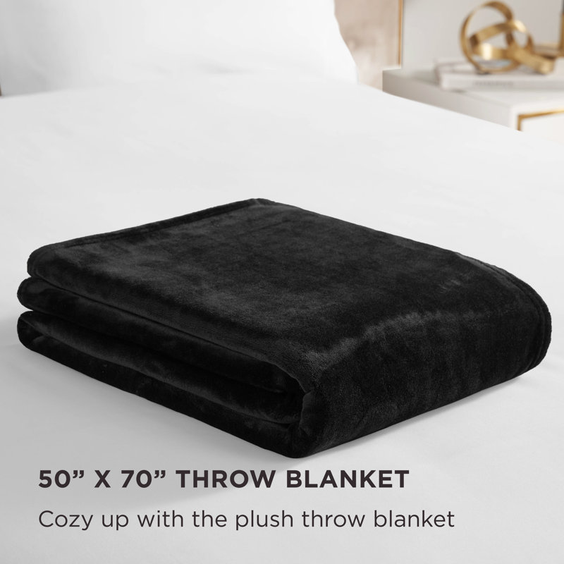 Juicy Couture Solid Plush Throw Blankets, Black