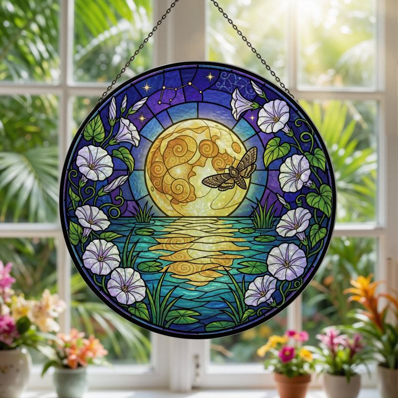 Panneau de vitrail de jardin Moonlit, H 12 po, H 12 po