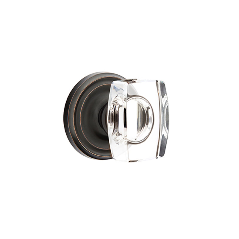 Ensemble de faux boutons Emtek avec rosette régulière et bouton en verre Windsor, Bronze frotté à l'huile