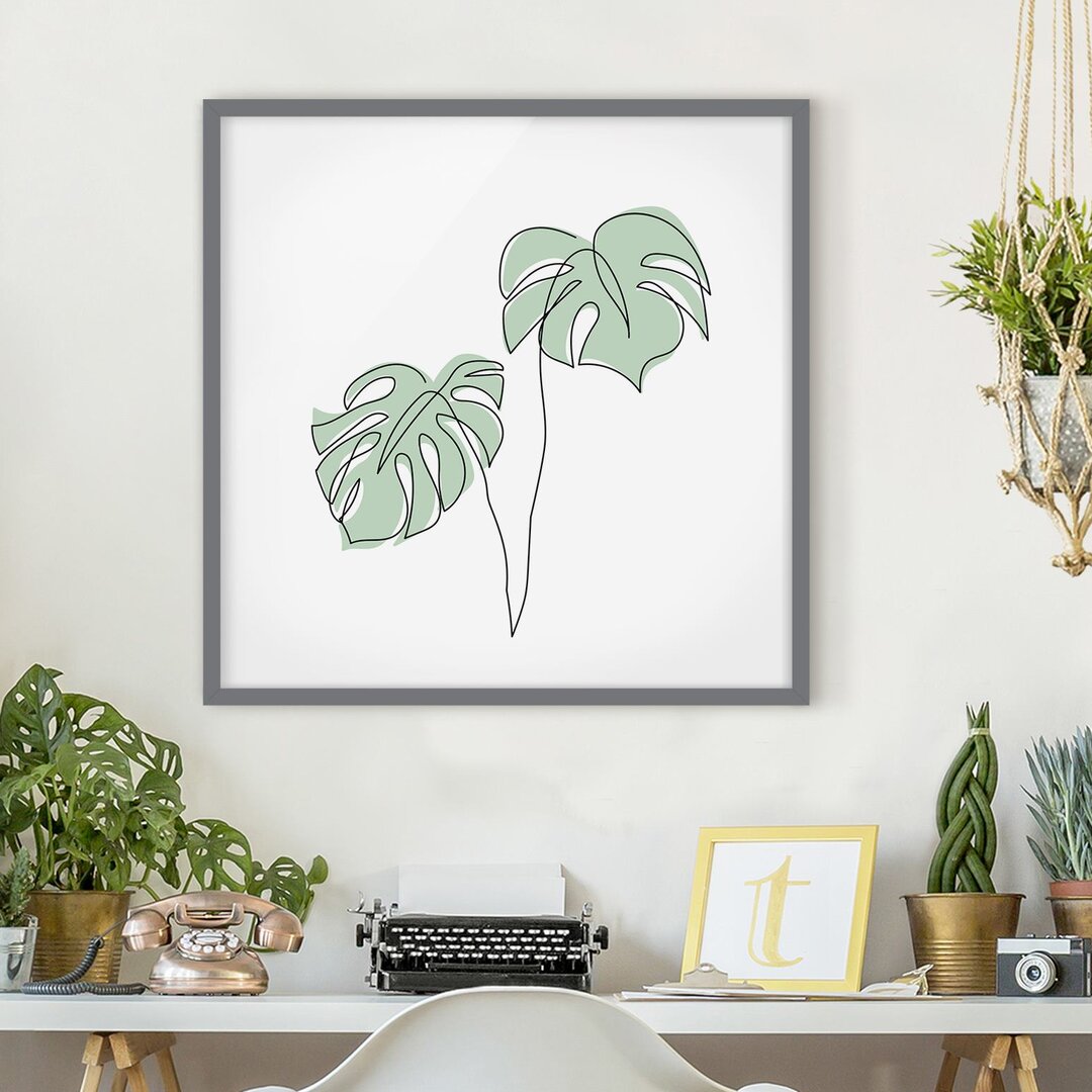 Gerahmtes Poster Leaves Monstera Line Art