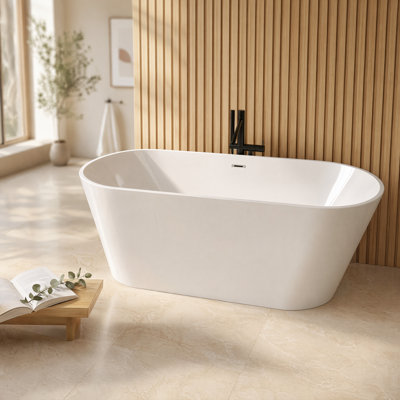 67" Oval Pedestal Gloss White Freestanding Soaking Tub, Ergonomic Double-Wall 8-Layer UV5 Anti-Yellowing Acrylic Bathtub, Toe-Tap Chrome Pop-Up Drain & Overflow, cUPC Certified for Spacious Modern Bathrooms