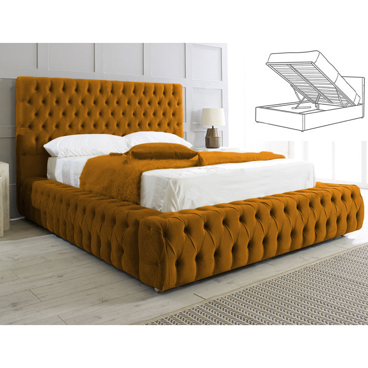 Elite Elegance Ambassador Ottoman Storage Bed - Premium Upholstered Velvet Bed Frame with Tall Headboard