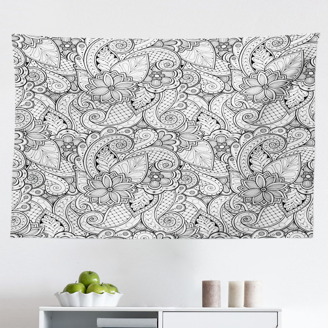 Tapisserie Monochrome Blumen Herzen und Paisley