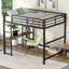 Lit mezzanine double en métal avec bureau intégré et tablettes de rangement (aucun sommier requis, solide et stable)