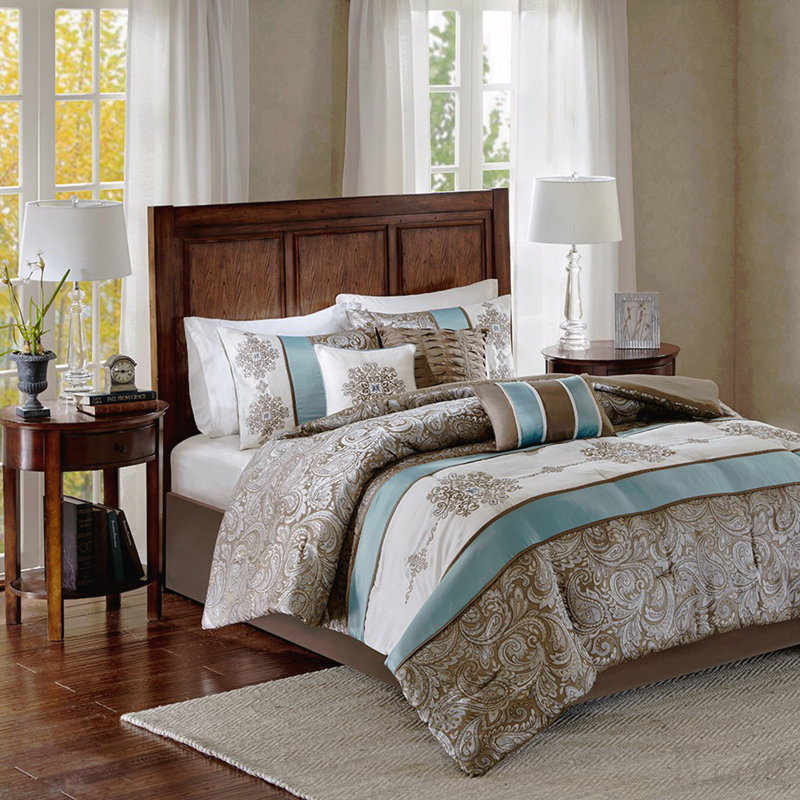 Ensemble d'édredon jacquard 7 pièces bleu grand