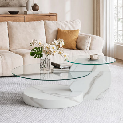 Varese Modern Round Tiered Coffee Table with Diamond-Cut Edges Glass Top