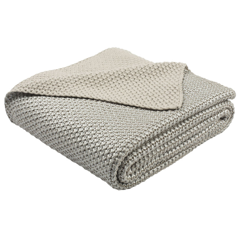 Tickled Gray 60" Cotton Knitted Throw Blanket