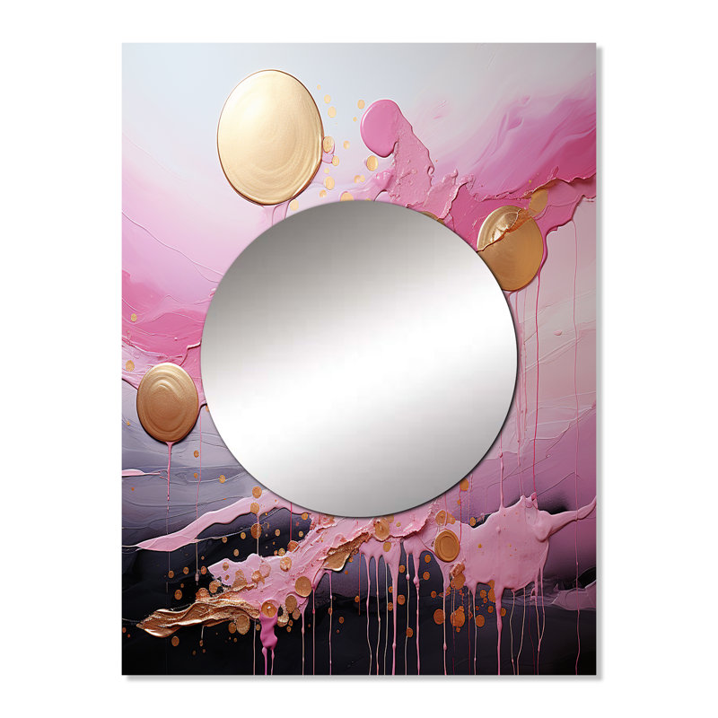Ummiye or et rose liquide moderne, formes I - miroir unique de formes, grand miroir mural doré, impression d'art en métal