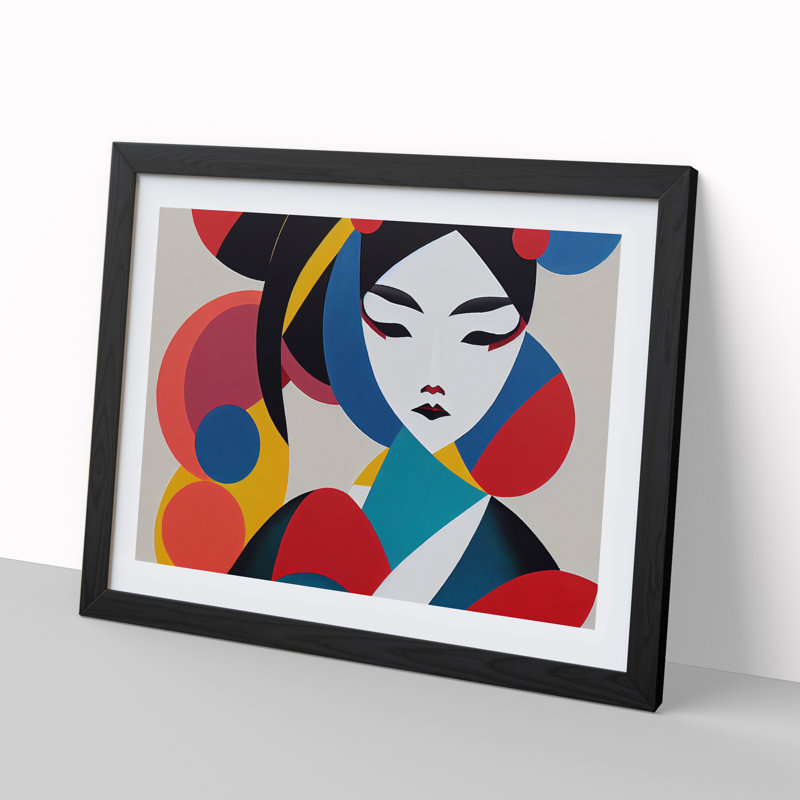 Abstract Geisha - Single Picture Frame Print, Black, 46cm H x 64cm W x 2cm D