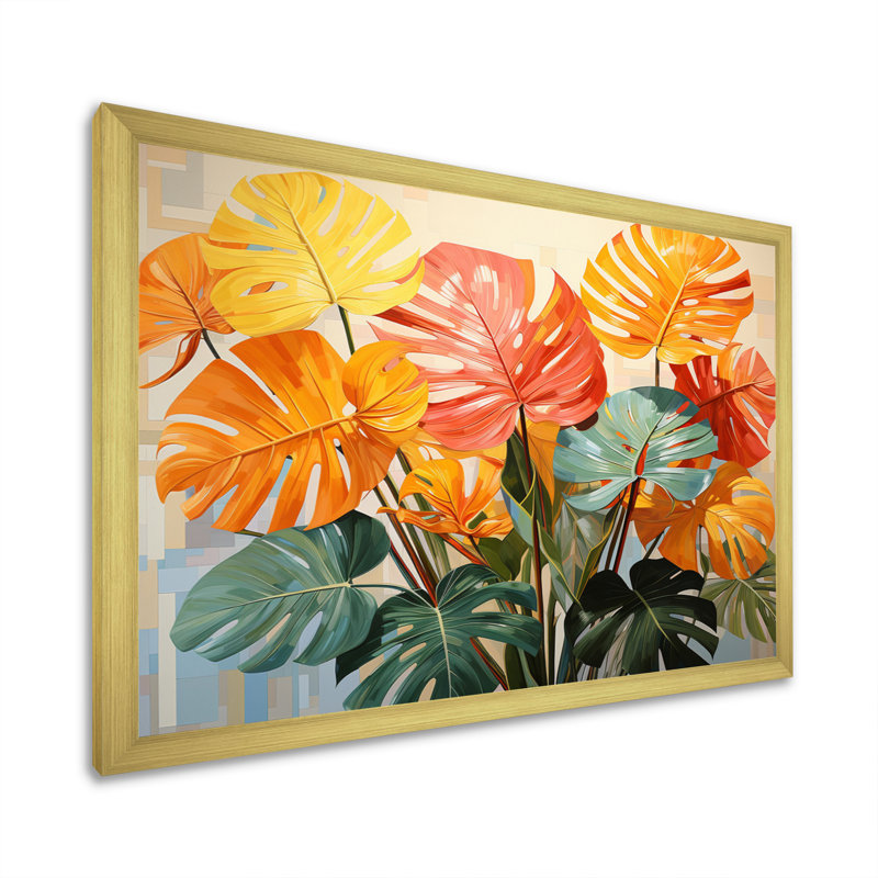 «Orange Green Tropical Plants I» sur toile, H 24 po x l 32 po x P 1 po, Encadrement doré