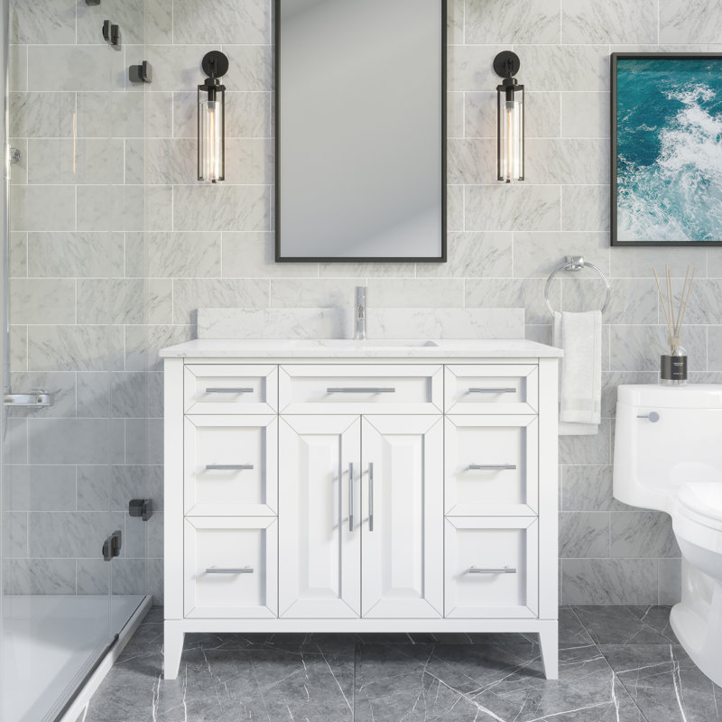 Tonora 42 in. W x 22 in. D Bath Vanity with Engineered Stone Top with Drawer Organizer, White