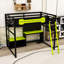 Lit mezzanine double avec station de charge, bureau, tablettes de rangement, panneau perforé et éclairage DEL-723108222