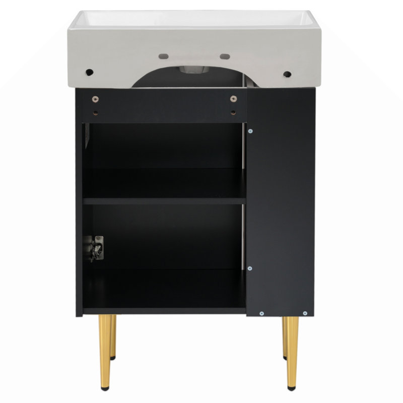 Meuble-lavabo simple 21,6 po, armoire combinée, meuble de rangement pour salle de bain, lavabo simple en céramique