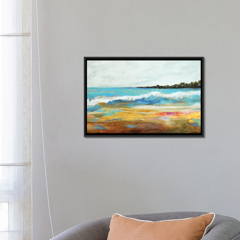 «Beach Surf II», reproduction murale sur toile, H 40 po x l 60 po x P 1,5 po, Toile avec cadre noir, Pas de tapis