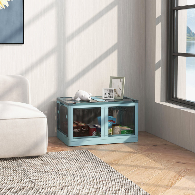 Stackable Storage Bins with Lids, Wheels, and Collapsible, Blue