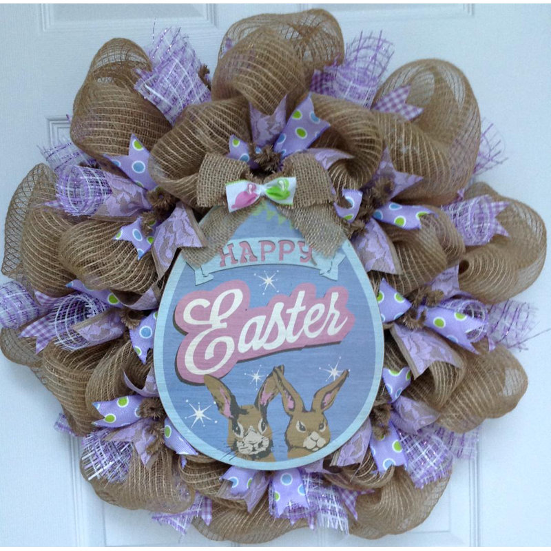Easter Egg Wreath Lavender and Burlap
