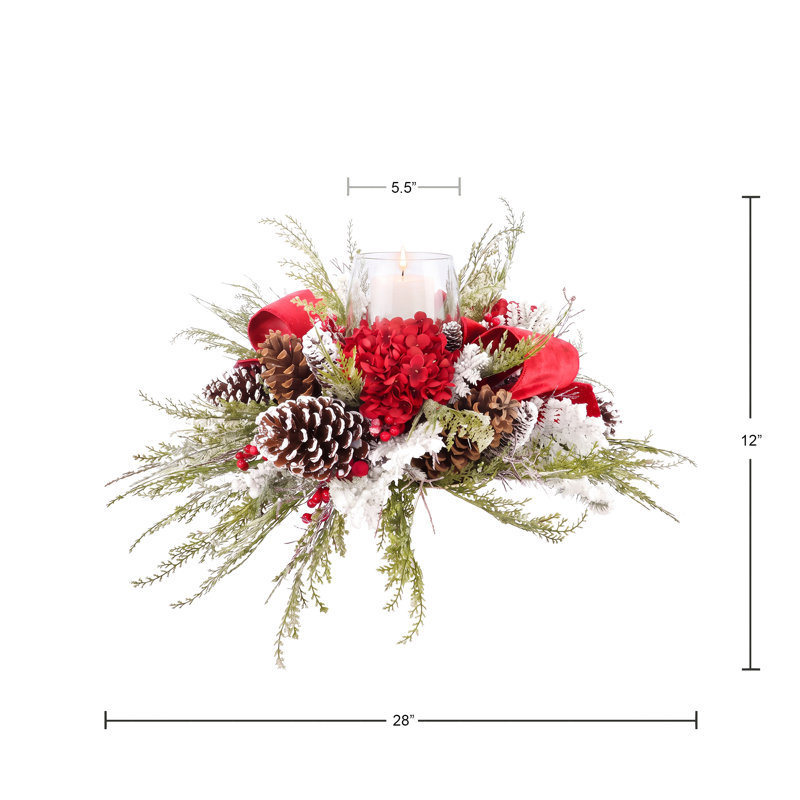 Porte-bougie des Fêtes avec hortensias et pommes de pin