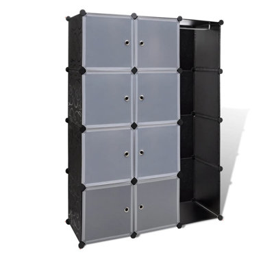 Armoire modulaire, 8 compartiments de rangement et de suspension, noir et blanc 59 po