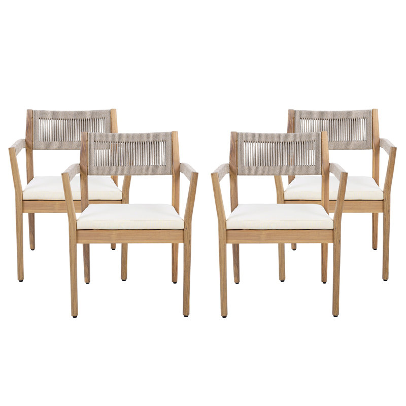 Chaises de salle à manger d'extérieur en bois d'acacia, Crème, crème