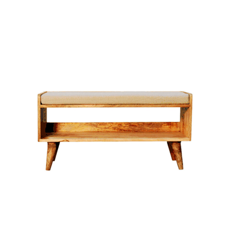 Banc de rangement multifonctionnel, sièges rembourrés, fabrication solide, Oak, Grey Linen