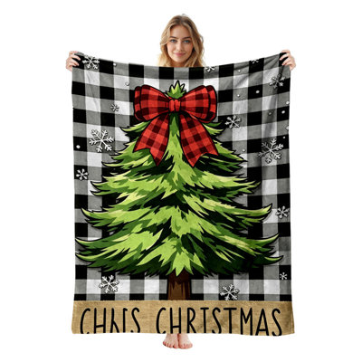 Plaid de Noël en flanelle polaire JYK, léger, respirant, doux et chaud en microfibre pelucheuse, 76 x 102 cm, motif sapin à carreaux Buffalo