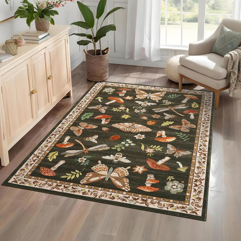 Tapis brun champignon 9x12, tapis floral vintage pour salon, chambre à coucher, salle à manger, Brun, 9*12ft