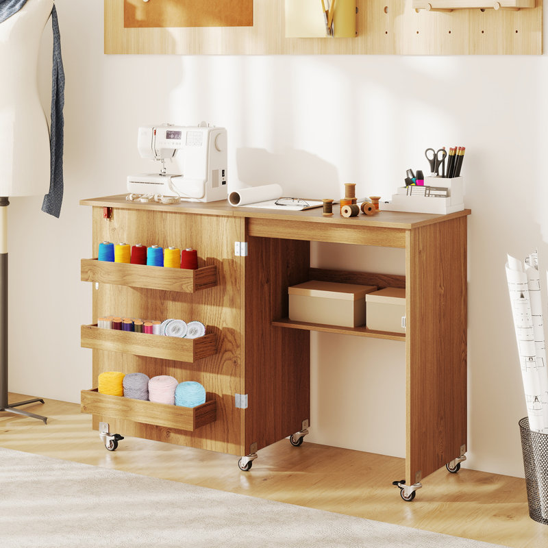 116 cm x 40 cm Sewing Table, Natural Wood