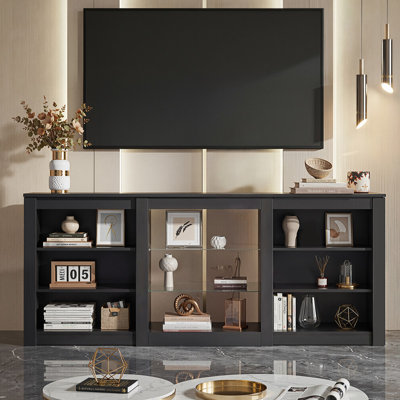 Meuble télé moderne pour téléviseur de 65 pouces, centre de divertissement avec tablettes ouvertes réglables et lumières DEL, console multimédia robuste pour le salon, la chambre à coucher et les jeux