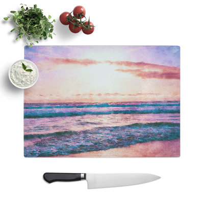 Tempered Glass Pink Beach Chopping Board