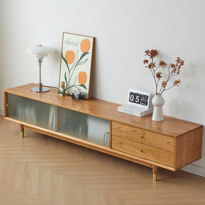 70.87" Burlywood Solid Wood+Glass TVStands