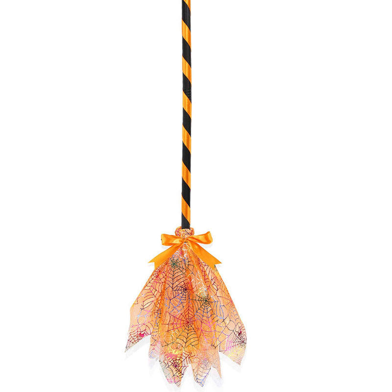 Balai de sorcière d'Halloween avec accessoires de fête en maille amovible, Orange