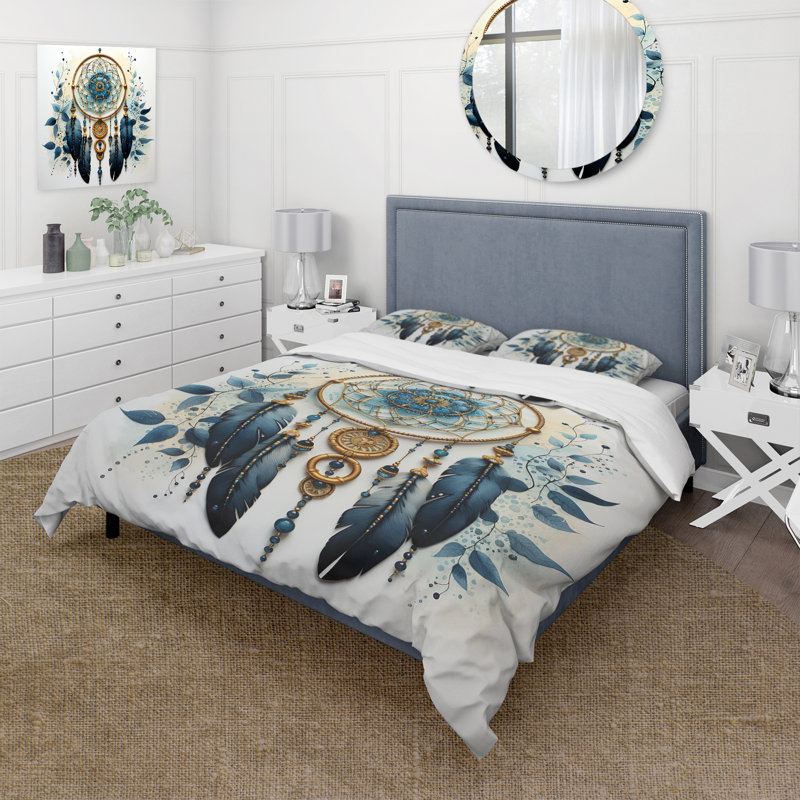 Blue Dream Catcher Minimalist Serenity I - Ensemble de housse de couette Dream Catcher - Polyester microfibre