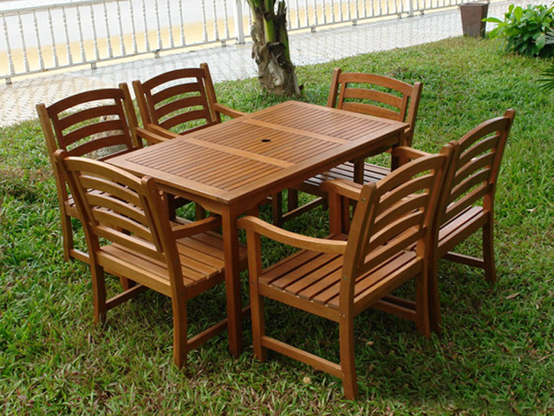 Izaguirre 6 - Person Wood Patio Dining Set with Rectangular Table
