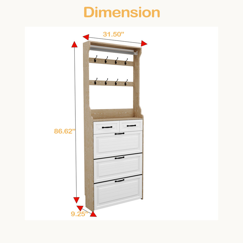 Range-chaussures avec 3 portes et 2 tiroirs avec support, grand espace de rangement