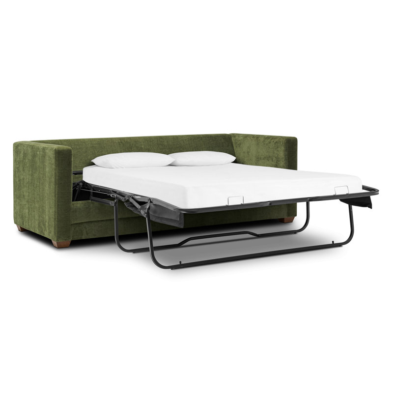 Napa 82'' Velvet Square Arm Pull-Out Sofa Bed, Green