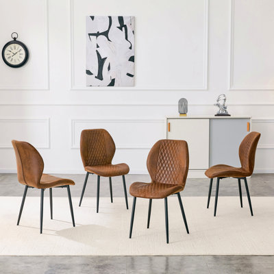4-Piece Brown Quilted Dining Chairs 18x22x33.6 Fabric+Metal 4 Pieces