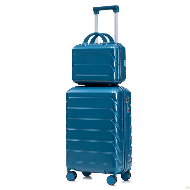 14 "/ 20" 2 pièces / ensemble dans un bagage à roulettes en ABS, avec serrure à combinaison, étui à cosmétiques 14 "(bleu foncé)