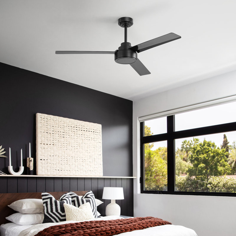 Ventilateur de plafond standard à 3 pales 52 pouces avec télécommande et sans lumière Keilee, Noir mat