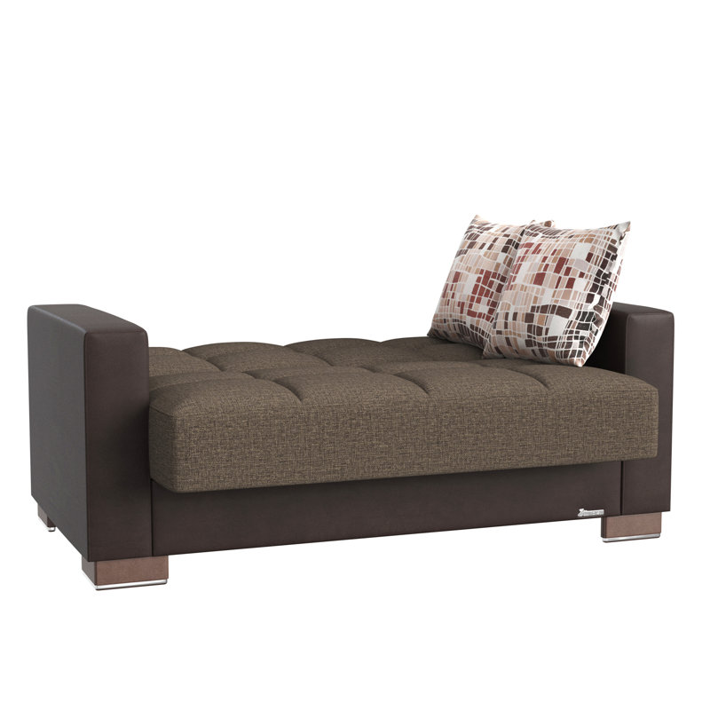 Causeuse convertible rembourrée avec rangement, polyester pu, Kaki