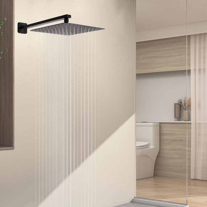 Système de douche à pluie de qualité supérieure avec bras d'extension de 16 po Premium, Noir mat