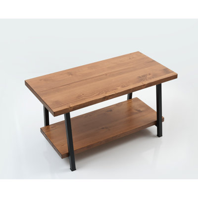 Rustic Solid Wood Coffee Table With Shelf For Living Room, 39" X 20" 21", Walnut Tone 21" Shelf, Walnut, Classic